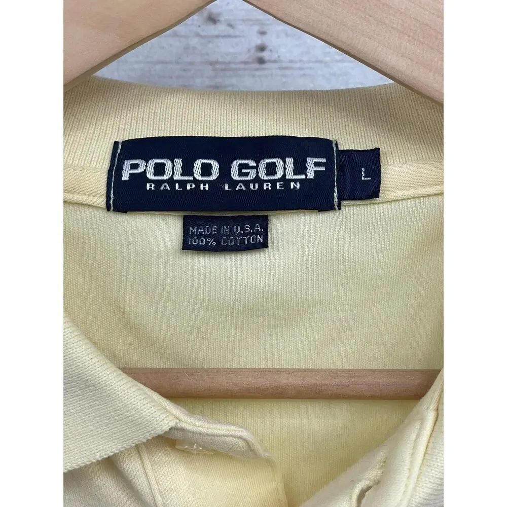 Vng Polo Golf Ralph Lauren Yellow Crest Polo Shirt Short Sleeve Cotton USA Large